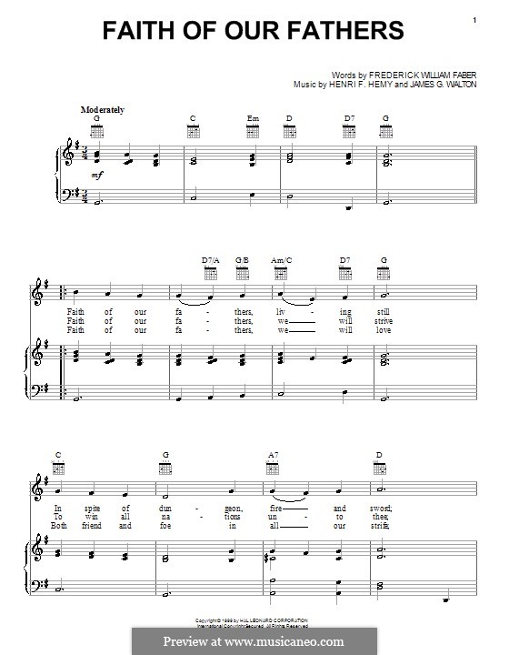 Faith of Our Fathers: For voice and piano (or guitar) by Henri F. Hemy, James G. Walton