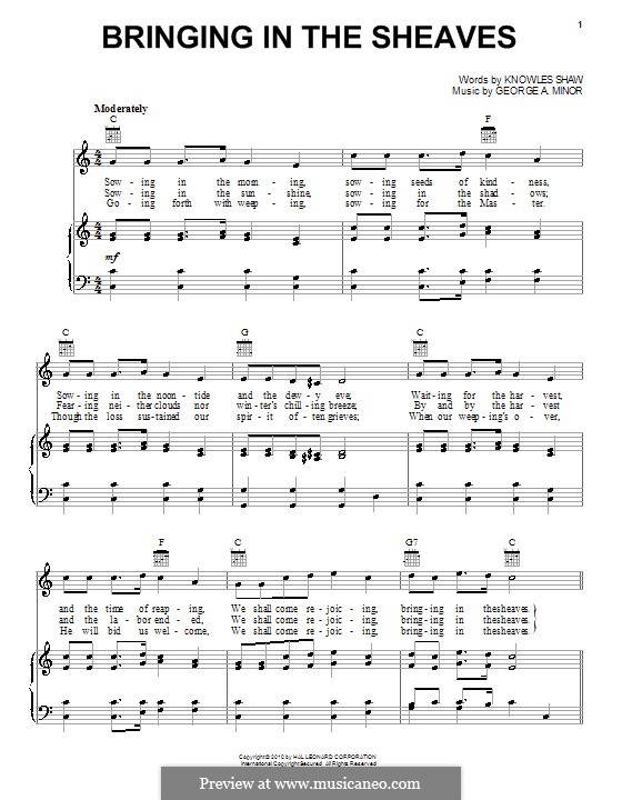 Bringing in the Sheaves: For voice and piano (or guitar) by George Minor