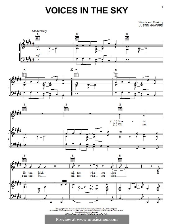 Voices in the Sky (The Moody Blues): For voice and piano (or guitar) by Justin Hayward