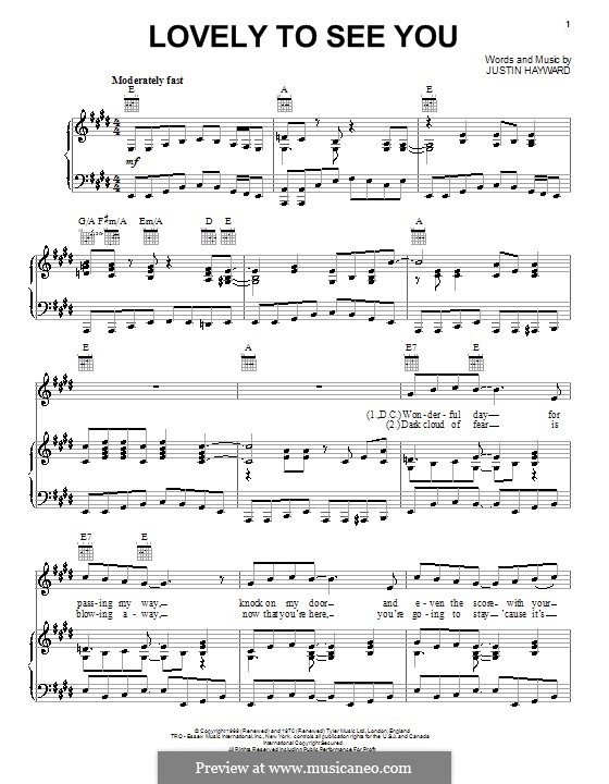 Lovely To See You (The Moody Blues): For voice and piano (or guitar) by Justin Hayward