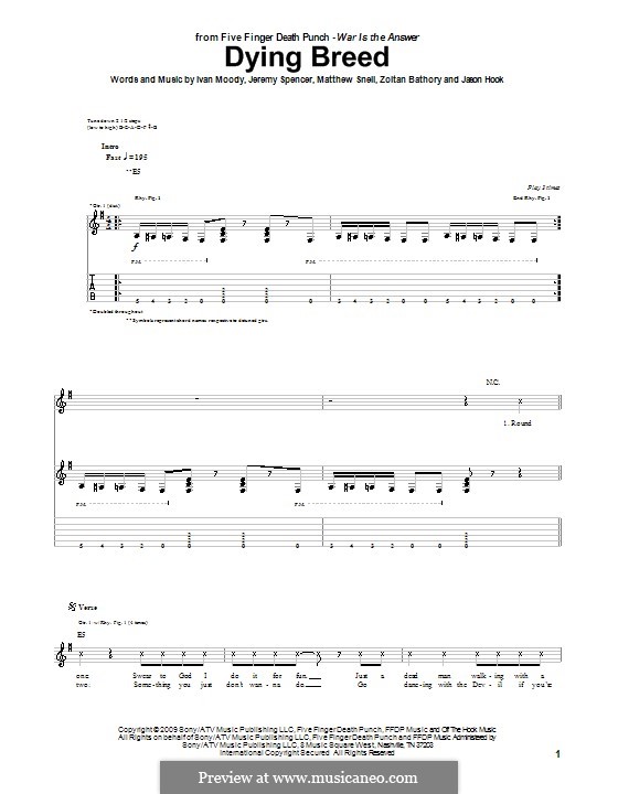 Dying Breed (Five Finger Death Punch): For guitar by Ivan L. Moody, Jason Hook, Jeremy Spencer, Matthew Snell, Zoltán Bathory