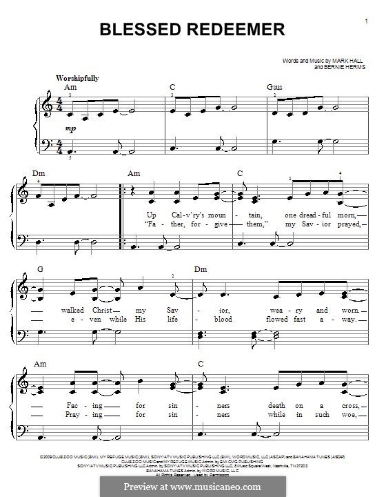 Blessed Redeemer (Casting Crowns): For easy piano by Bernie Herms, Mark Hall