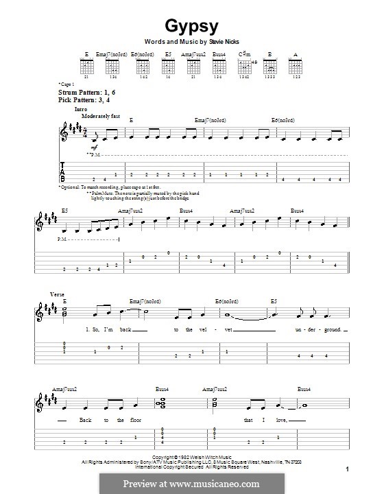 Gypsy (Fleetwood Mac): For guitar (very easy version) by Stevie Nicks