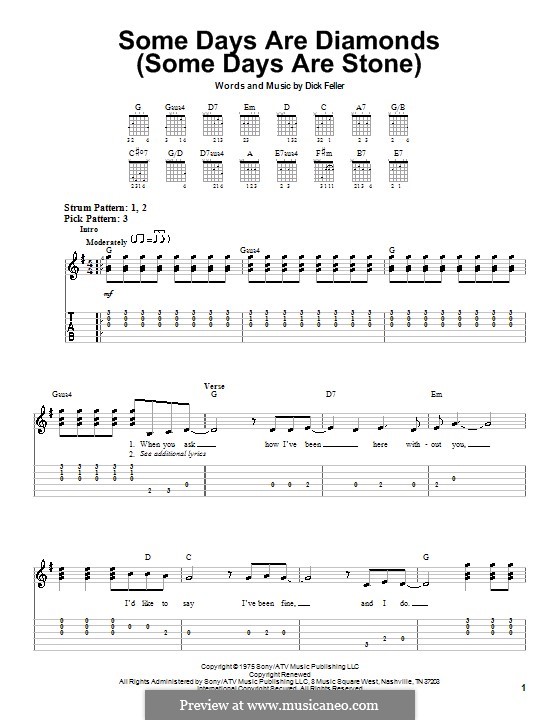 Some Days Are Diamonds (Some Days Are Stone): For guitar (very easy version) by Dick Feller