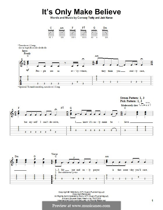 It's Only Make Believe: For easy guitar with tab by Jack Nance