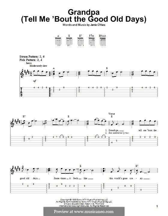 Grandpa / Tell Me 'Bout The Good Old Days (The Judds): For guitar with tab by Jamie O'Hara