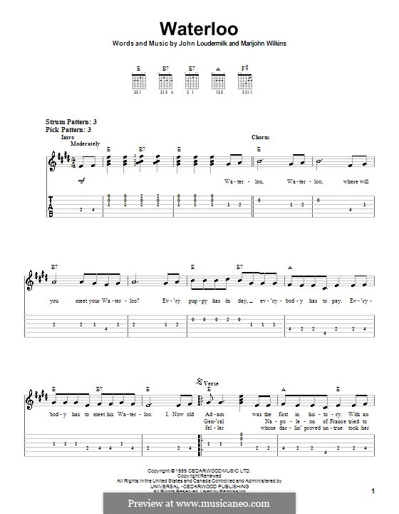 Waterloo (Stonewall Jackson): For guitar (very easy version) by John D. Loudermilk, Marijohn Wilkin