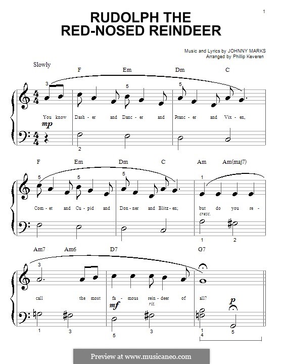 Rudolph the Red-Nosed Reindeer (Piano version): Very easy version by Johnny Marks