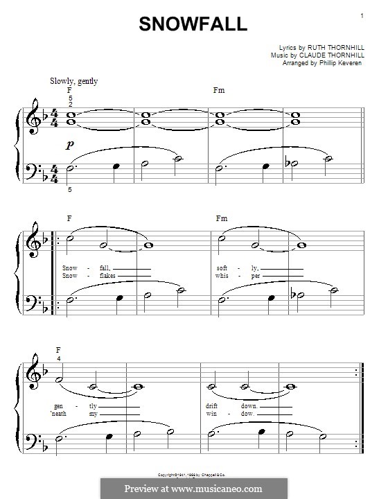 Snowfall (Tony Bennett): For piano (big notes) by Claude Thornhill, Ruth Thornhill