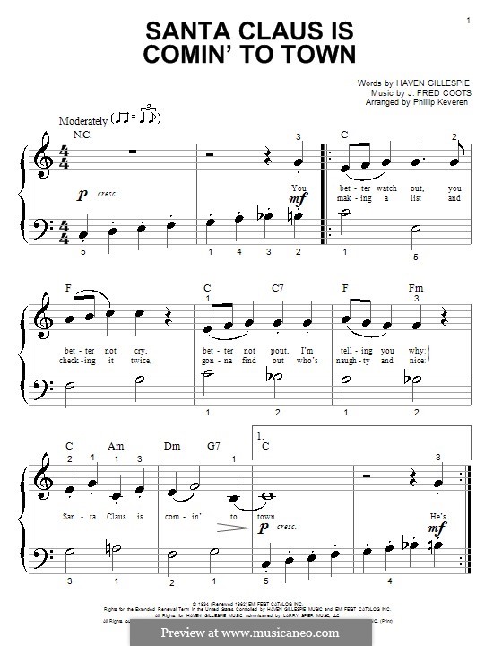 Santa Claus Is Comin' to Town by J.F. Coots - sheet music on MusicaNeo