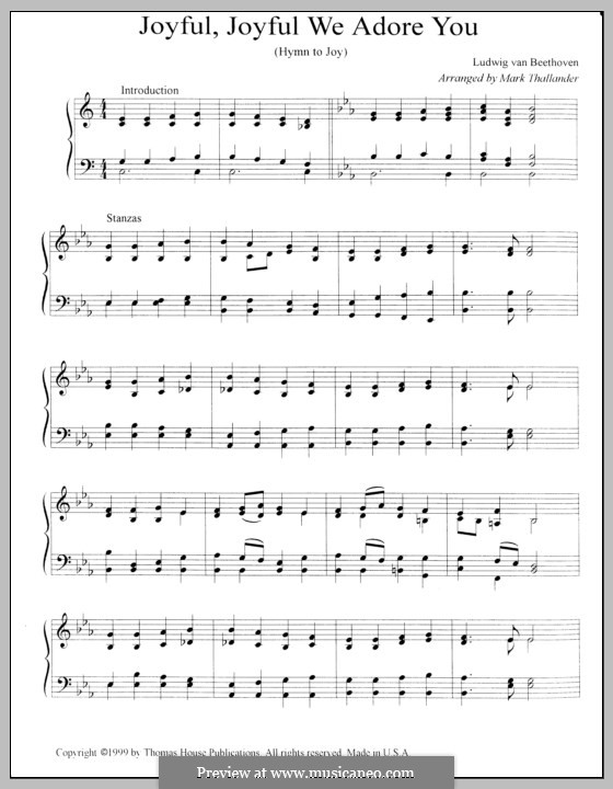 Ode to Joy (Printable scores): Version for organ by Ludwig van Beethoven