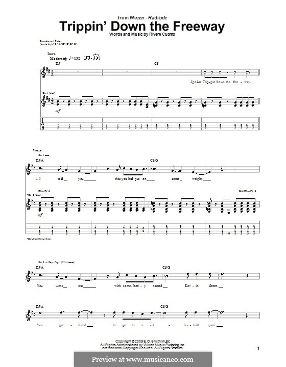 Trippin' Down the Freeway (Weezer): For guitar with tab by Rivers Cuomo