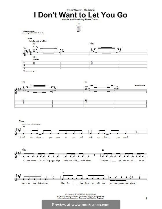 I Don't Want To Let You Go (Weezer): For guitar with tab by Rivers Cuomo