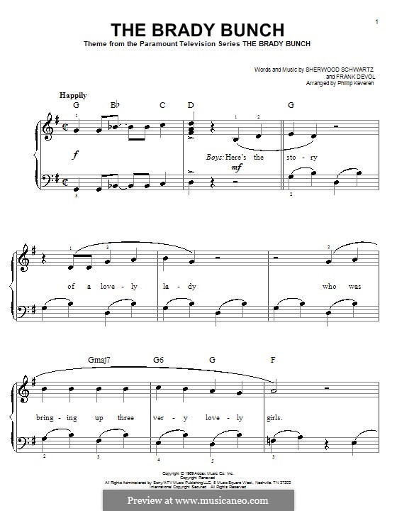 The Brady Bunch: For easy piano by Frank Devol