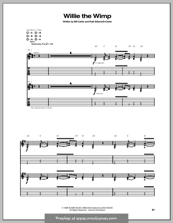 Willie the Wimp: For guitar with tab by Bill Carter, Ruth Ellsworth-Carter