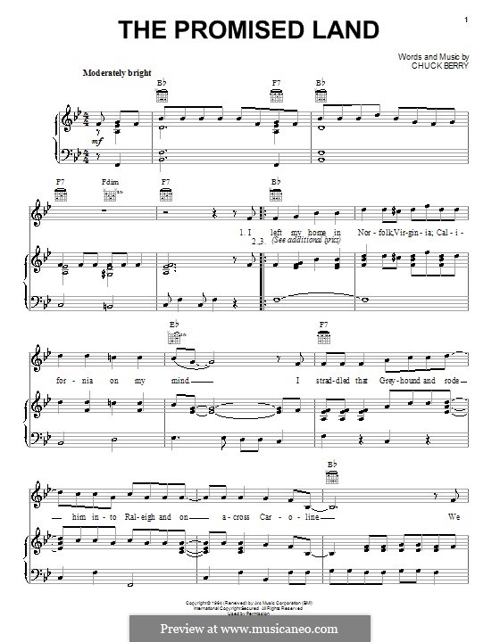 The Promised Land (Elvis Presley): For voice and piano (or guitar) by Chuck Berry