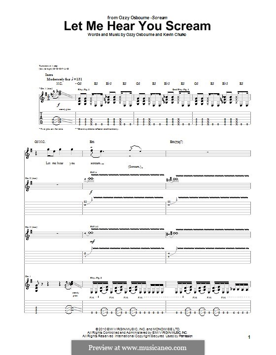 Let Me Hear You Scream (Ozzy Osbourne): For guitar with tab by Kevin Churko