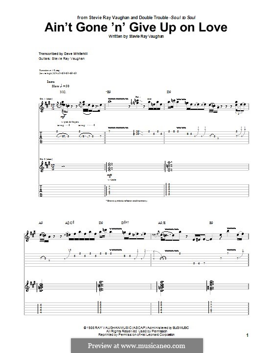 Ain't Gone 'n' Give Up on Love: For guitar with tab by Stevie Ray Vaughan