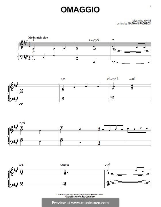 Omaggio (Yanni): For voice and piano (or guitar) by Nathan Pacheco