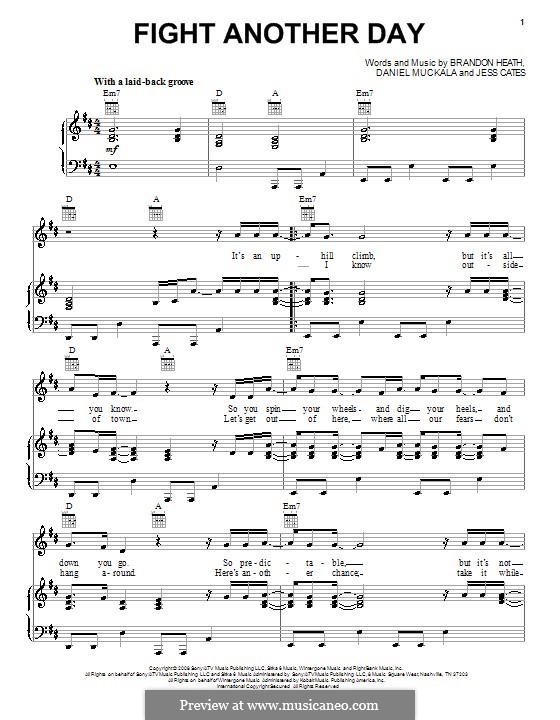 Fight Another Day (Brandon Heath): For voice and piano (or guitar) by Dan Muckala, Jess Cates