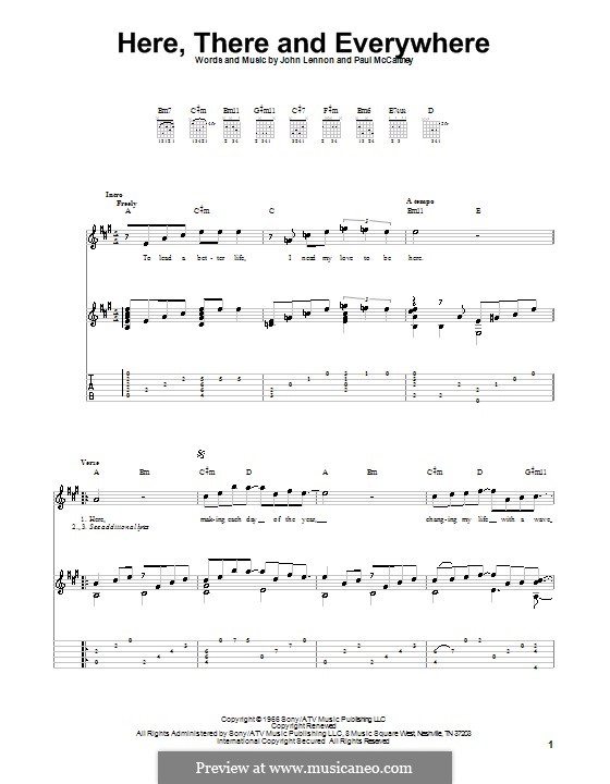 Here, There and Everywhere (The Beatles): For guitar with tabulature by John Lennon, Paul McCartney