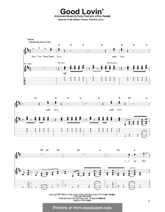 Good Lovin' (The Young Rascals): For guitar with tab by Art Resnick, Rudy Clark