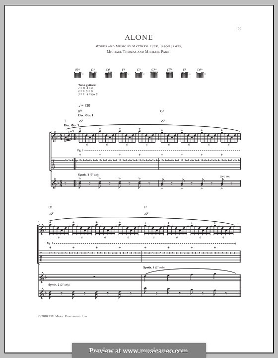 Alone (Bullet for My Valentine): For guitar with tab by Don Gilmore, Jason James, Matthew Tuck, Michael Paget, Michael Thomas