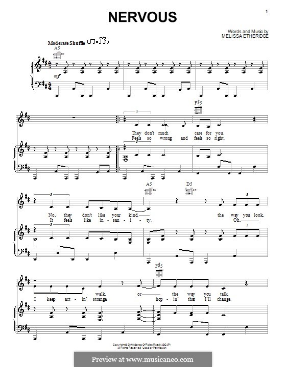 Nervous: For voice and piano (or guitar) by Melissa Etheridge