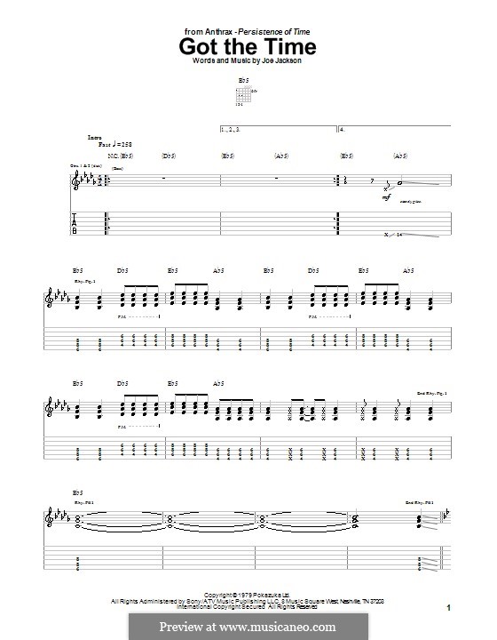 Got the Time (Anthrax): For guitar with tab by Joe Jackson