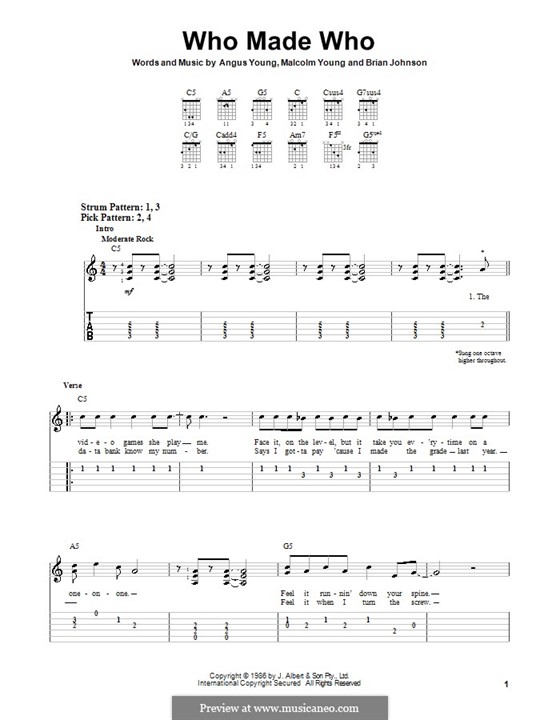 Who Made Who (AC/DC): For guitar (very easy version) by Angus Young, Brian Johnson, Malcolm Young