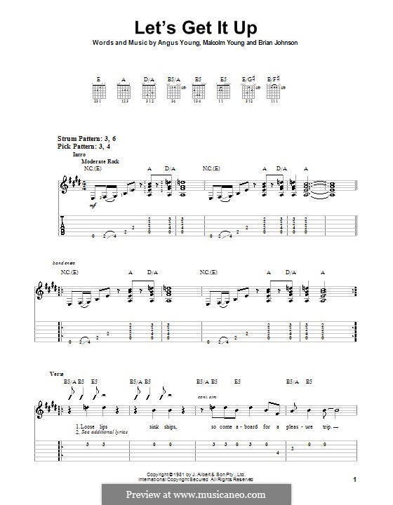 Let's Get It Up (AC/DC): For guitar (very easy version) by Angus Young, Brian Johnson, Malcolm Young