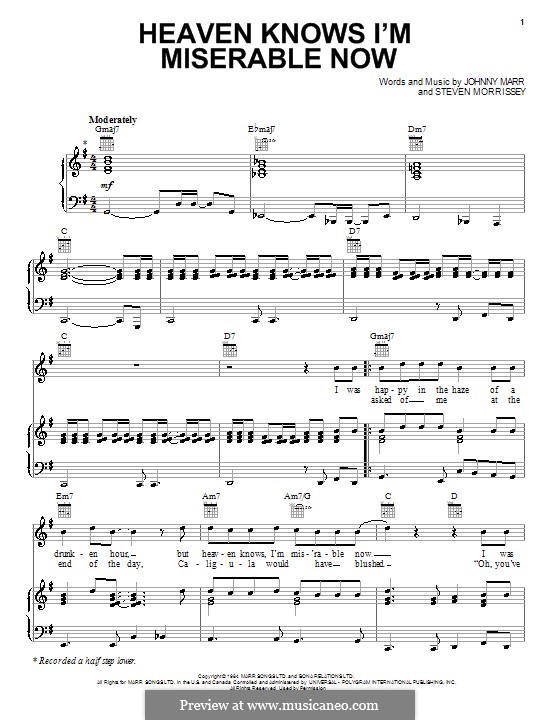 Heaven Knows I'm Miserable Now (The Smiths): For voice and piano (or guitar) by Morrissey, Johnny Marr
