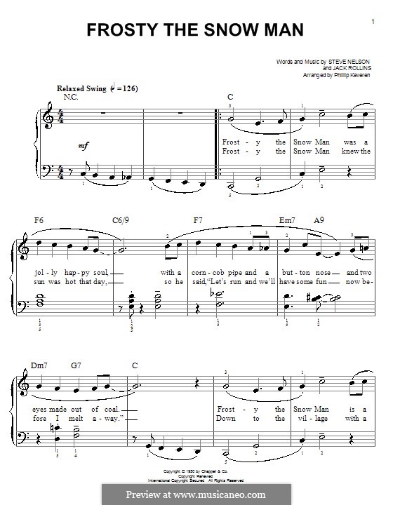 Frosty the Snow Man, for Piano: For a single performer by Jack Rollins, Steve Nelson