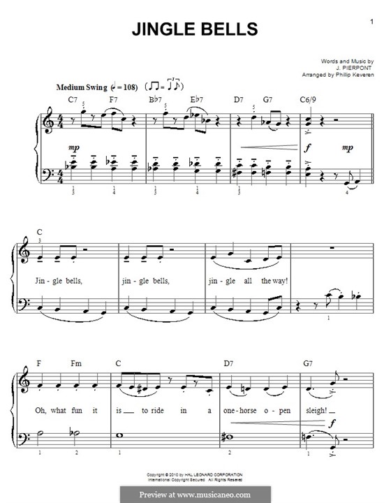 Piano version (printable scores): Jazz notes by James Lord Pierpont