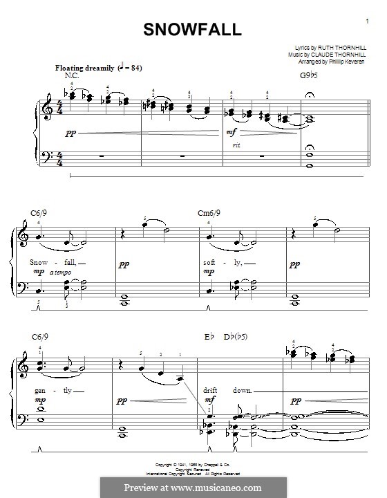 Snowfall (Tony Bennett): For easy piano by Claude Thornhill, Ruth Thornhill
