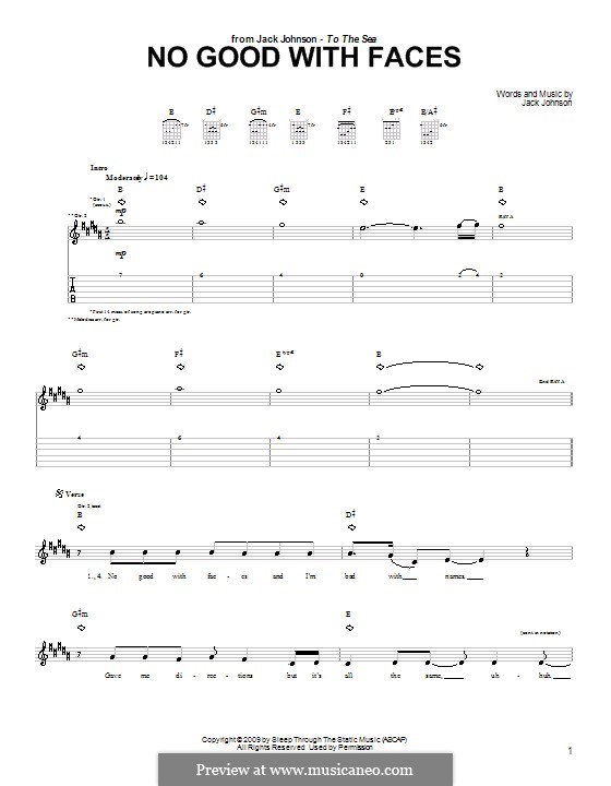 No Good with Faces: For guitar with tab by Jack Johnson
