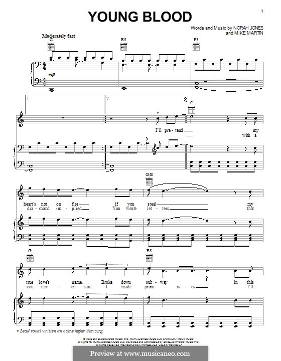 Young Blood (Norah Jones): For voice and piano (or guitar) by Mike Martin