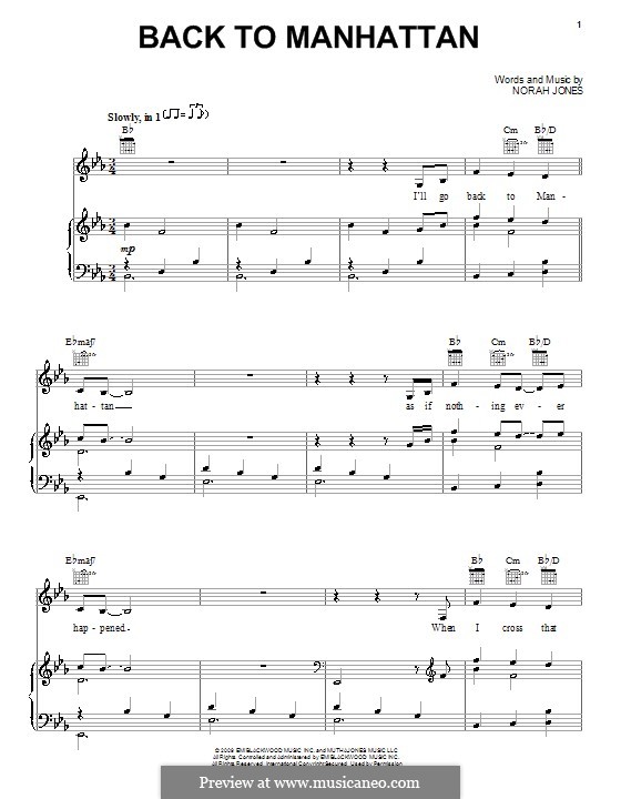 Back to Manhattan: For voice and piano (or guitar) by Norah Jones