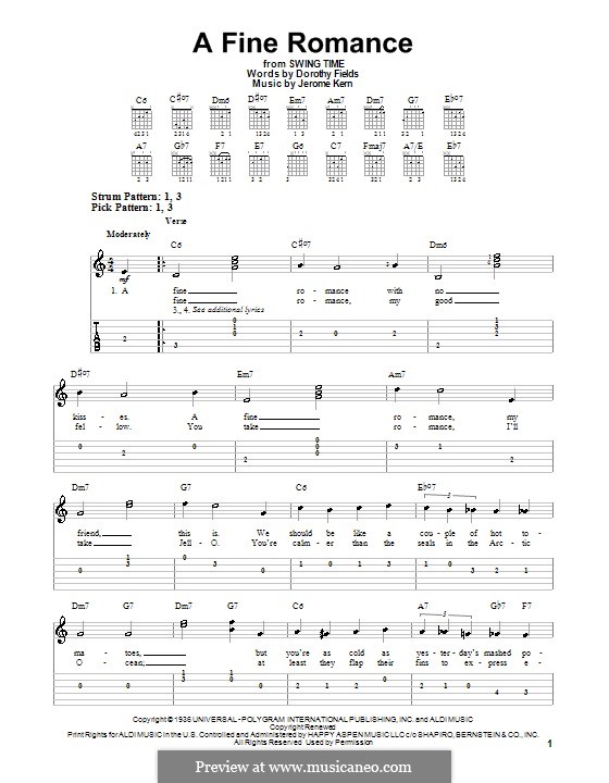 A Fine Romance: For easy guitar with tabulature by Jerome Kern