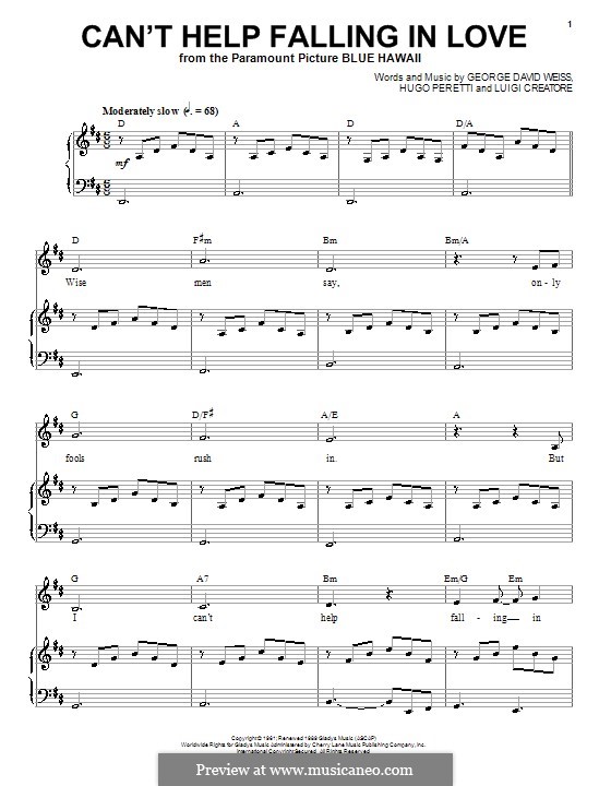 Vocal version: For voice and piano or guitar (Elvis Presley) by George David Weiss, Hugo Peretti, Luigi Creatore