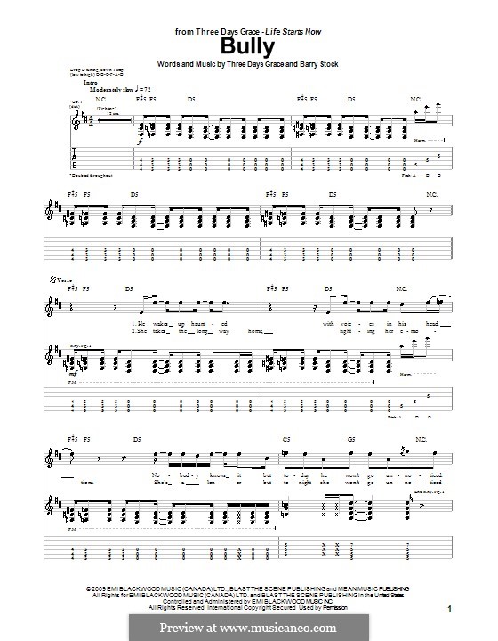 Bully (Three Days Grace): For guitar with tab by Adam Gontier, Barry Stock, Brad Walst, Neil Sanderson