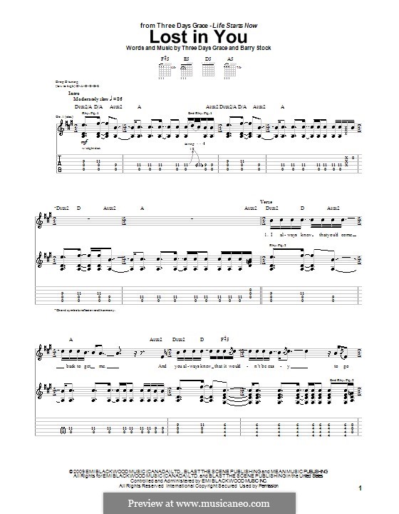 Lost in You (Three Days Grace): For guitar with tab by Adam Gontier, Barry Stock, Brad Walst, Neil Sanderson