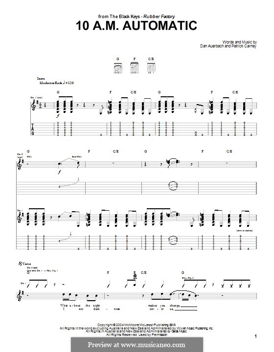 10 A.M. Automatic (The Black Keys): For guitar with tab by Daniel Auerbach, Patrick Carney