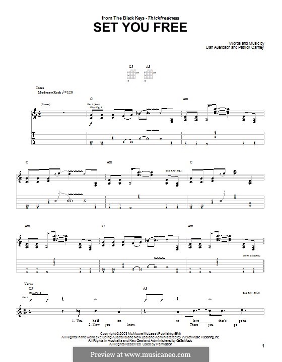 Set You Free (The Black Keys): For guitar with tab by Daniel Auerbach, Patrick Carney