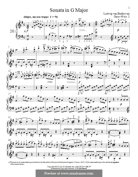 Sonata for Piano No.20, Op.49 No.2: For a single performer (high quality sheet music) by Ludwig van Beethoven