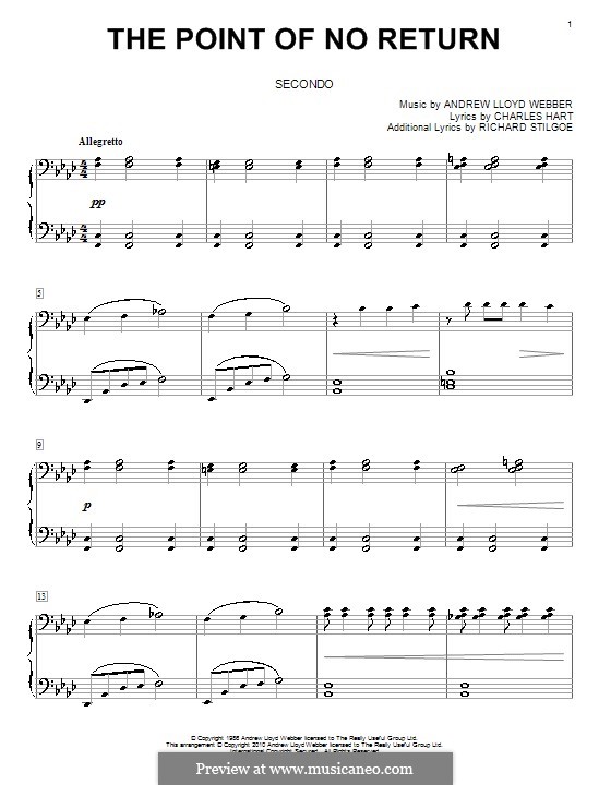 The Point of No Return: For piano four hands by Andrew Lloyd Webber