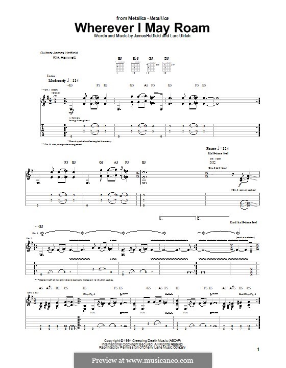 Wherever I May Roam (Metallica): For guitar with tab by James Hetfield, Lars Ulrich