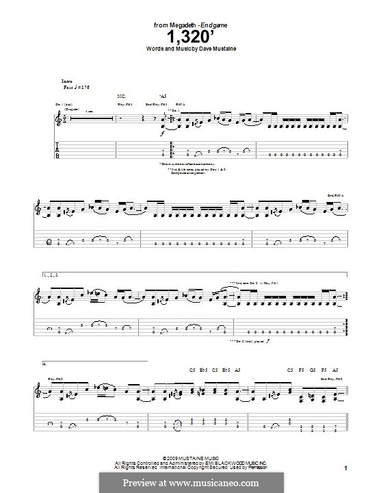 1,320' (Megadeth): For guitar with tab by Dave Mustaine