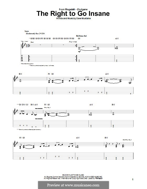 The Right To Go Insane (Megadeth): For guitar with tab by Dave Mustaine