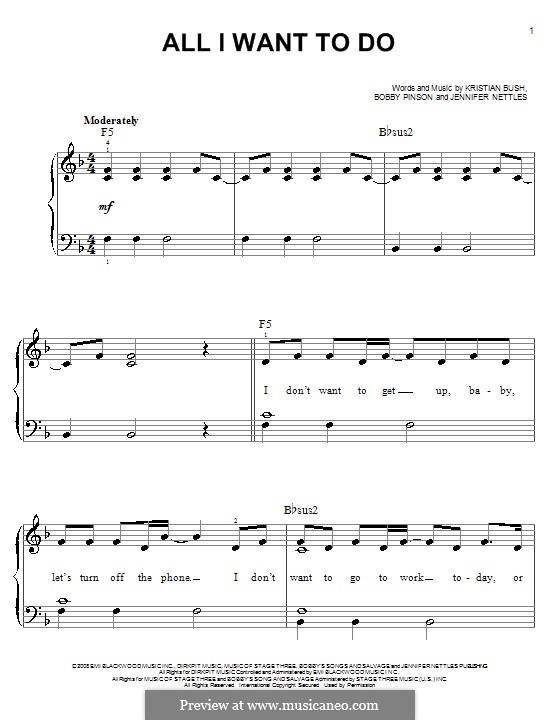 All I Want To Do (Sugarland): For easy piano by Bobby Pinson, Jennifer Nettles, Kristian Bush